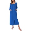 image:imageEkouaer Women Long House Coat Zipper Front Robes Full Length Nightgowns with Pockets Striped LoungewearNavy XXLarge