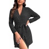 image:imageEkouaer Women Robe Short Lightweight Bathrobe Ribbed Knit Soft Robes Long Sleeve Ladies Sleepwear with PocketsA Black