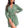 image:imageEkouaer Women Robe Short Lightweight Bathrobe Ribbed Knit Soft Robes Long Sleeve Ladies Sleepwear with PocketsIce Green