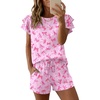 image:imageEkouaer Womens Pajama Sets 2 Piece Ruffle Sleeves Top and Shorts Pjs Soft Sleepwear Cute Loungewear set with PocketsBow