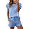 image:imageEkouaer Womens Pajama Sets 2 Piece Ruffle Sleeves Top and Shorts Pjs Soft Sleepwear Cute Loungewear set with PocketsLight Blue