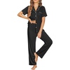 image:imageEkouaer Womens Pajama Sets Button Down Pjs Lounge Sets 2 Piece Short Sleeve Sleepwear Soft Comfy LoungewearBlack