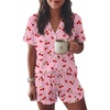 image:imageEkouaer Womens Pajama Sets Button Down Short Sleeve Top and Shorts Cute Ruffled Pjs Sets SleepwearCherry