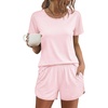 image:imageEkouaer Womens Pajama Sets Short Sleeve Sleepwear Soft Pjs Sets Round Neck Summer 2 Piece Lounge Set with Pockets SXXLPink Stripe