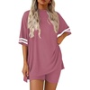 image:imageEkouaer Womens Pajamas 2 Piece Lounge Set Casual Oversized Short Sleeve Tops Biker Shorts Set Comfy Pjs Outfits SXXLPurple Red
