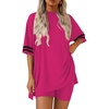 image:imageEkouaer Womens Pajamas 2 Piece Lounge Set Casual Oversized Short Sleeve Tops Biker Shorts Set Comfy Pjs Outfits SXXLRose Red