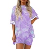 image:imageEkouaer Womens Pajamas 2 Piece Lounge Set Casual Oversized Short Sleeve Tops Biker Shorts Set Comfy Pjs Outfits SXXLTie Dye Purple