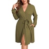 image:imageEkouaer Womens Plus Size Robe Waffle Knit Bathrobe Short Lightweight Kimono Robes with Pockets Maternity Robe 1x5xArmy Green