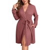 image:imageEkouaer Womens Plus Size Robe Waffle Knit Bathrobe Short Lightweight Kimono Robes with Pockets Maternity Robe 1x5xGray Purple
