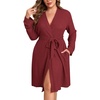image:imageEkouaer Womens Plus Size Robe Waffle Knit Bathrobe Short Lightweight Kimono Robes with Pockets Maternity Robe 1x5xWine Red