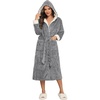 image:imageEkouaer Womens Plush Robes Long Soft Jacquard Fluffy Bathrobe Hooded Robe Sleepwear with PocketsLight Grey