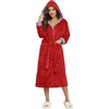 image:imageEkouaer Womens Plush Robes Long Soft Jacquard Fluffy Bathrobe Hooded Robe Sleepwear with PocketsRed