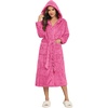 image:imageEkouaer Womens Plush Robes Long Soft Jacquard Fluffy Bathrobe Hooded Robe Sleepwear with PocketsRose Red
