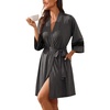 image:imageEkouaer Womens Robe Lightweight 34 Sleeve Bathrobe Soft Short Knit Sleepwear with PocketsDark Gray
