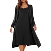 image:imageEkouaer Womens Sexy Nightgown with Robes Set 2 Piece Lace Full Length Knit Soft Nightwear Lightweight Bathrobes SXXLBlack