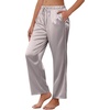 image:imageEkouaer Womens Silk Satin Pajama Pants Soft Comfy Loose Pj Pants Drawstring Elastic Waist Wide Leg Lounge Bottom with PocketsLight Gray