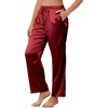 image:imageEkouaer Womens Silk Satin Pajama Pants Soft Comfy Loose Pj Pants Drawstring Elastic Waist Wide Leg Lounge Bottom with PocketsWine Red