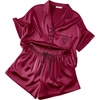 image:imageEkouaer Womens Silk Satin Pajama Set 2 Piece Heart Embroidery Short Sleeve Button Down Pjs Set for Bridal PartyBurgundy