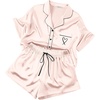 image:imageEkouaer Womens Silk Satin Pajama Set 2 Piece Heart Embroidery Short Sleeve Button Down Pjs Set for Bridal PartyChampagne