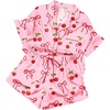 image:imageEkouaer Womens Silk Satin Pajama Set 2 Piece Heart Embroidery Short Sleeve Button Down Pjs Set for Bridal PartyCherry Pink