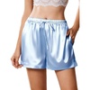 image:imageEkouaer Womens Silk Satin Pajama Short 2026 Summer Casual Sleep Shorts Lounge Sleep Pj Short with Pockets Soft Lounge ShortsLight Blue