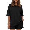 image:imageEkouaer Womens Two Piece Lounge Set Oversized Boxy Tshirt Casual Short Sets Summer Travel Matching Set 2026 FashionBlack