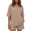 image:imageEkouaer Womens Two Piece Lounge Set Oversized Boxy Tshirt Casual Short Sets Summer Travel Matching Set 2026 FashionKhaki