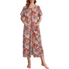 image:imageEkouaer Womens Zipper Robes Full Length Short Sleeve Housecoats House Dress with Pockets Loungewear Nightgown Red Flower3XL
