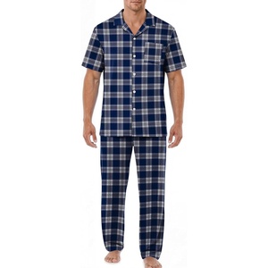 image:imageEKouear Mens Pajamas Set Short Sleeve pjs sets Classic Button Down Sleepwear Long Pants Lounge Set with PocketBlue Plaid