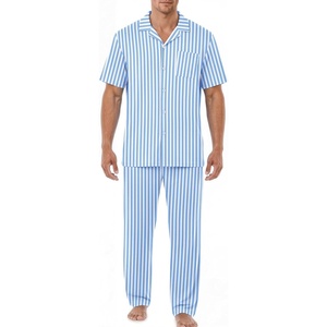 image:imageEKouear Mens Pajamas Set Short Sleeve pjs sets Classic Button Down Sleepwear Long Pants Lounge Set with PocketBlue Stripe