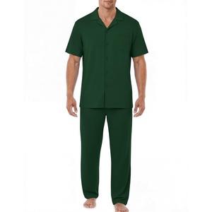 image:imageEKouear Mens Pajamas Set Short Sleeve pjs sets Classic Button Down Sleepwear Long Pants Lounge Set with PocketGreen