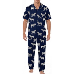 image:imageEKouear Mens Pajamas Set Short Sleeve pjs sets Classic Button Down Sleepwear Long Pants Lounge Set with PocketNavy Zebra