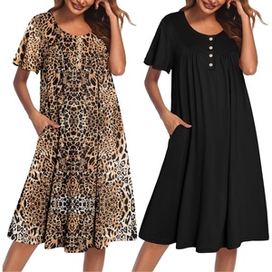 image:imageEkouaer 2 Pack House Dresses for Women with Pockets Short Sleeve Moomoo Nightgown Plus Size Mumu Dress Floral Lounge DressBlackLeopard