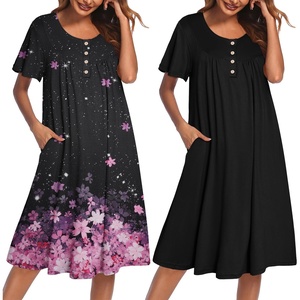 image:imageEkouaer 2 Pack House Dresses for Women with Pockets Short Sleeve Moomoo Nightgown Plus Size Mumu Dress Floral Lounge DressCherry Blossoms BlackBlack