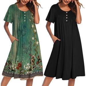 image:imageEkouaer 2 Pack House Dresses for Women with Pockets Short Sleeve Moomoo Nightgown Plus Size Mumu Dress Floral Lounge DressFloral GreenBlack