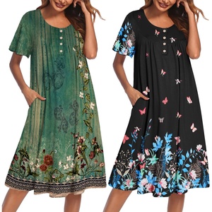 image:imageEkouaer 2 Pack House Dresses for Women with Pockets Short Sleeve Moomoo Nightgown Plus Size Mumu Dress Floral Lounge DressFloral GreenButterfly Black