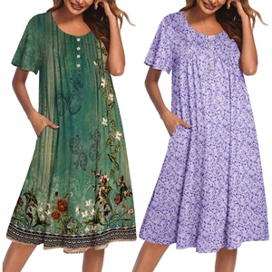 image:imageEkouaer 2 Pack House Dresses for Women with Pockets Short Sleeve Moomoo Nightgown Plus Size Mumu Dress Floral Lounge DressFloral GreenSmall Florals Purple