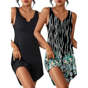 image:imageEkouaer 2 Pack Nightgowns for Women Sleeveless Sleepshirt Sleep Tank Dress Chemise V Neck SleepwearBlackMulti Floral