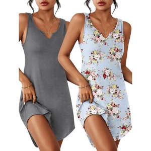 image:imageEkouaer 2 Pack Nightgowns for Women Sleeveless Sleepshirt Sleep Tank Dress Chemise V Neck SleepwearGreyBlue Floral