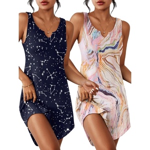 image:imageEkouaer 2 Pack Nightgowns for Women Sleeveless Sleepshirt Sleep Tank Dress Chemise V Neck SleepwearPink MarbleBlue Star