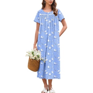 image:imageEkouaer Cotton Nightgowns for Women Long Night Gown Short Sleeve Sleepdress Victorian Sleepwear Nightdress with PocketsBlue Pigeon