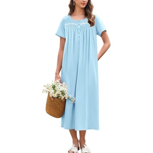image:imageEkouaer Cotton Nightgowns for Women Long Night Gown Short Sleeve Sleepdress Victorian Sleepwear Nightdress with PocketsMint Green