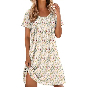 image:imageEkouaer Cotton Nightgowns for Women Short Sleeve House Dress Pleated Night Gown Button Sleep Shirt Ladies NightdressFloral Yellow