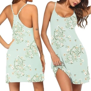 image:imageEkouaer Cotton Nightgowns for Women Sleeveless Night Gown Tank Sleepshirts Racerback Sleep Dress Spaghetti Strap ChemiseGreen Floral