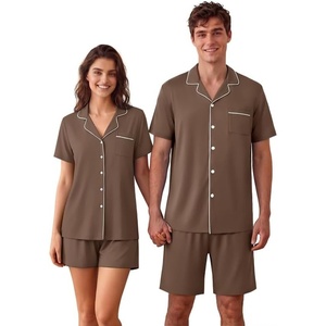image:imageEkouaer Couple Matching Pajamas Sets Short Sleeve Button Down Pjs Sleepwear 2 Piece Lounge Set XSXXXLBrown