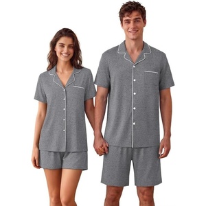 image:imageEkouaer Couple Matching Pajamas Sets Short Sleeve Button Down Pjs Sleepwear 2 Piece Lounge Set XSXXXLGray