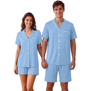 image:imageEkouaer Couple Matching Pajamas Sets Short Sleeve Button Down Pjs Sleepwear 2 Piece Lounge Set XSXXXLLight Blue