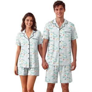 image:imageEkouaer Couple Matching Pajamas Sets Short Sleeve Button Down Pjs Sleepwear 2 Piece Lounge Set XSXXXLLight Blue Cat Print