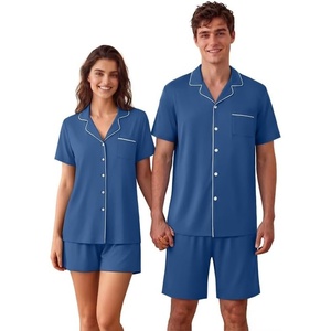 image:imageEkouaer Couple Matching Pajamas Sets Short Sleeve Button Down Pjs Sleepwear 2 Piece Lounge Set XSXXXLNavy Blue