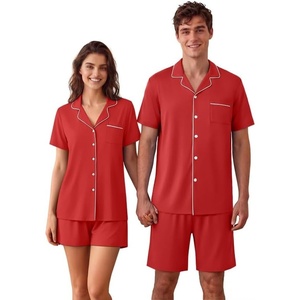 image:imageEkouaer Couple Matching Pajamas Sets Short Sleeve Button Down Pjs Sleepwear 2 Piece Lounge Set XSXXXLRed